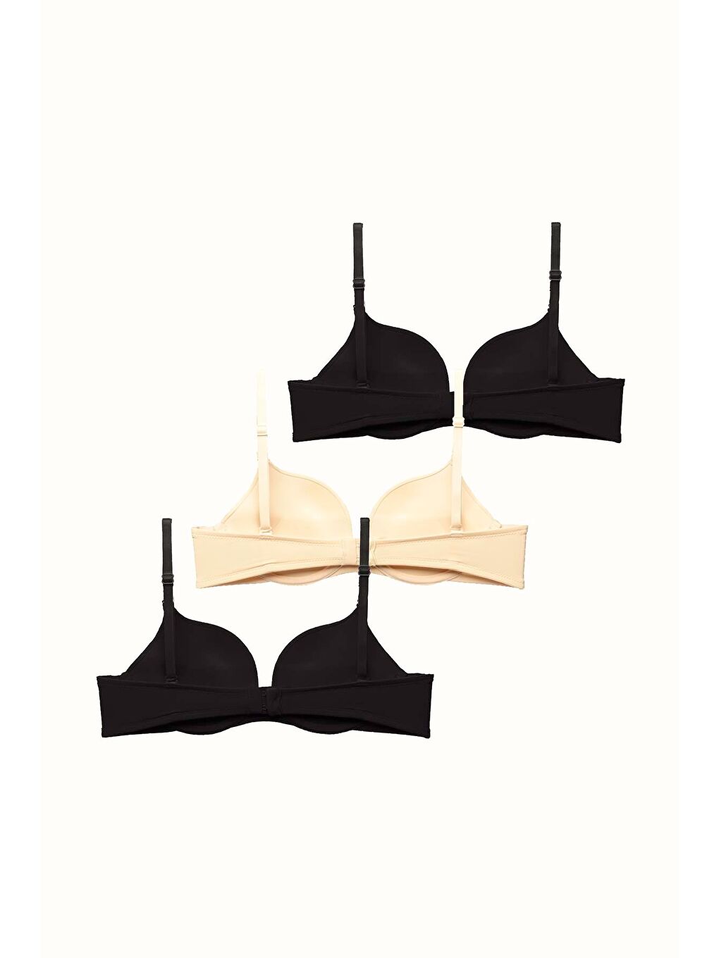 3'Lü Paket Double Push Up Yumuşak Kaplı Örme Sütyen C37030 Siyah/Ten-1