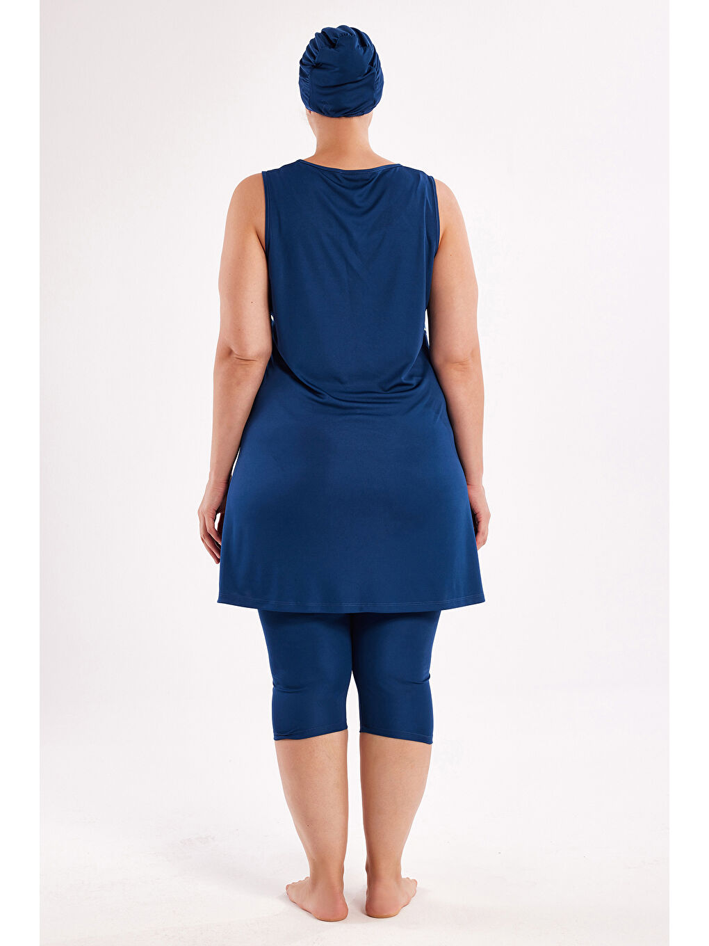 Büyük Beden Sıfır Kollu Yarı Kapalı Mayo 3806 Açık Lacivert-2