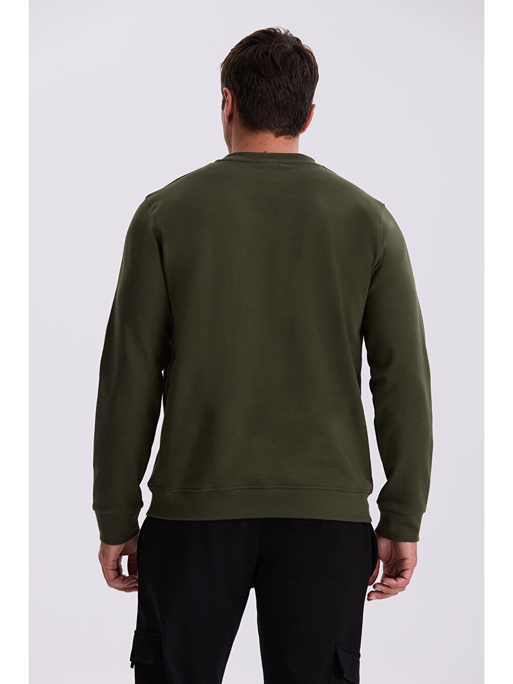 Haki Slim Fit Bisiklet Yaka Basic Pamuklu Elastanlı Sweatshirt-3