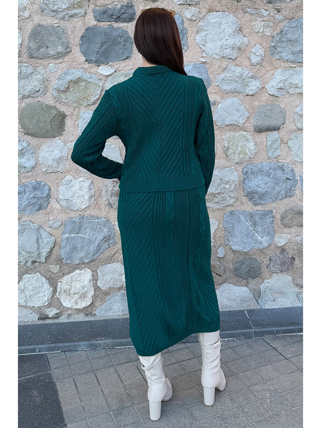 Yeşil Kadın Örme Triko Bluz Etek İkili Takım-4