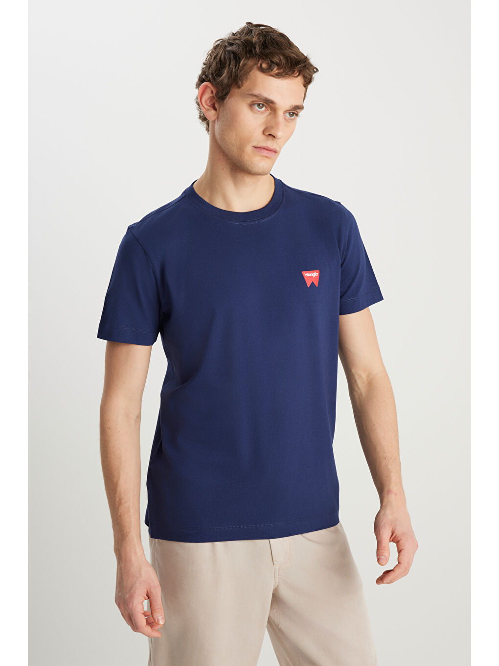 %100 Pamuk Regular Fit Normal Kesim Bisiklet Yaka Minimal Logo Lacivert Tişört-1