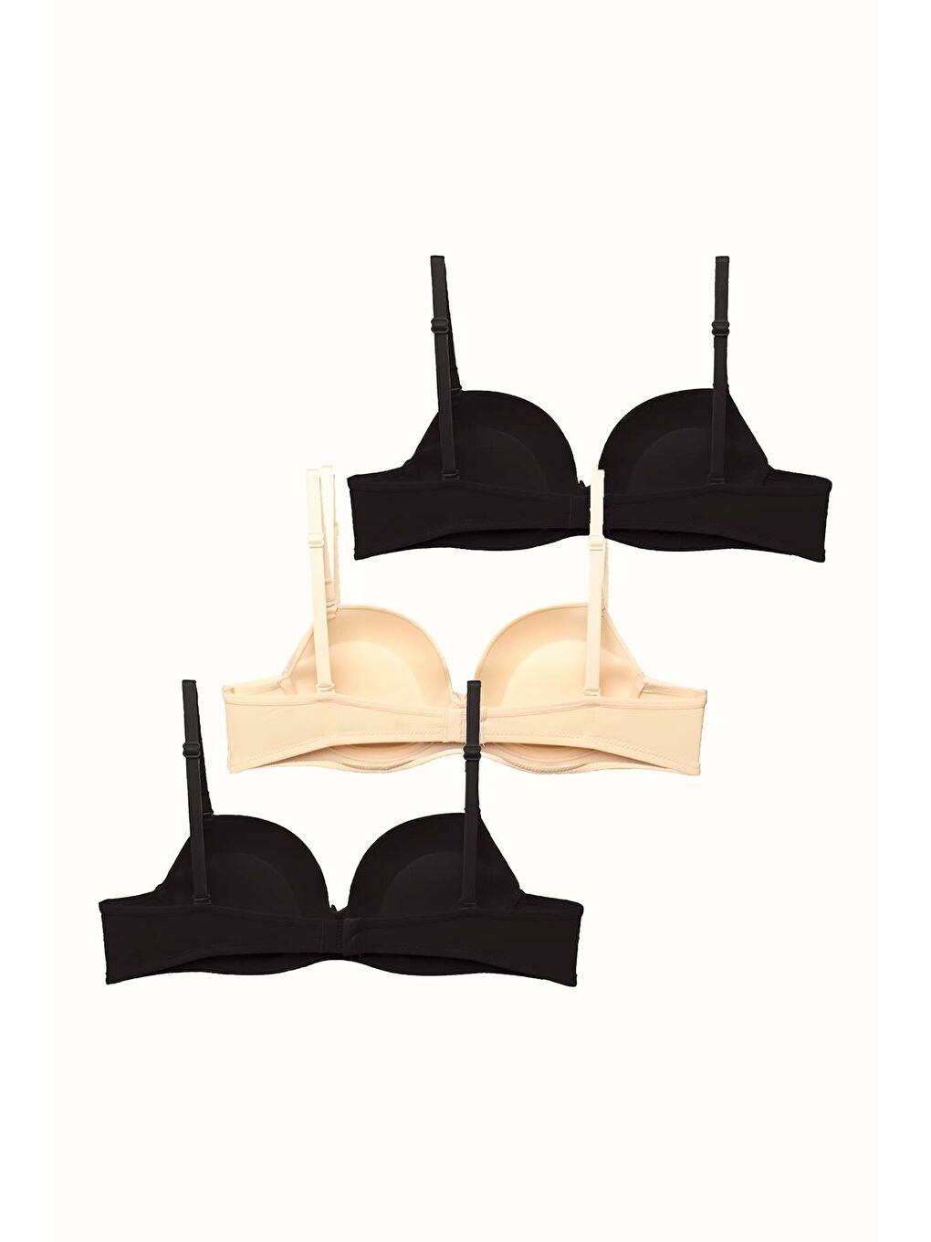 3'Lü Paket Push Up Yumuşak Kaplı Örme Sütyen C37020 Siyah/Ten-1