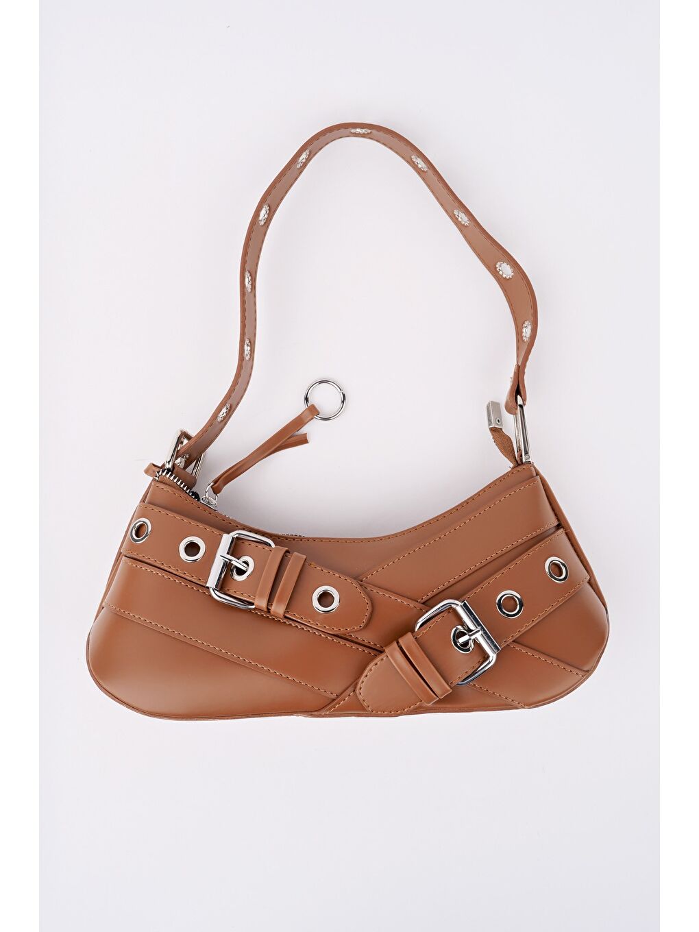 Kahverengi DOCPE Kadın Kemer Detaylı Baget Çanta