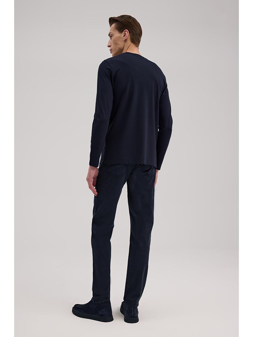 Lacivert Slim Fit Bisiklet Yaka Rayon Uzun Kollu Basic T-Shirt-3