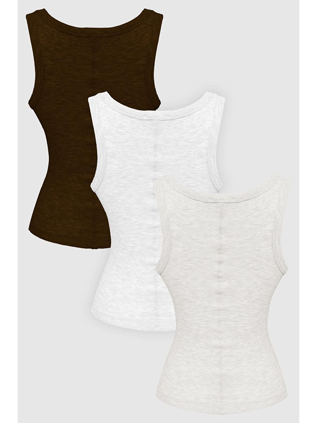 Karışık Pamuklu Kalın Askılı Fitilli Kadın Atlet 3'Lü Paket-6