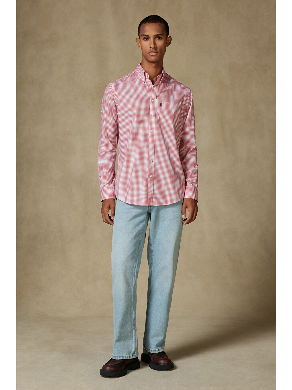 Aldo Poplin Pamuklu Comfort Fit Pembe Düğmeli Yaka Erkek Kareli Gömlek-2