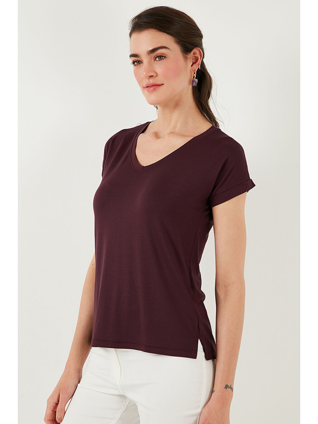 Kırmızı V Yaka Rahat Kesim Kadın Bluz 5862000-5