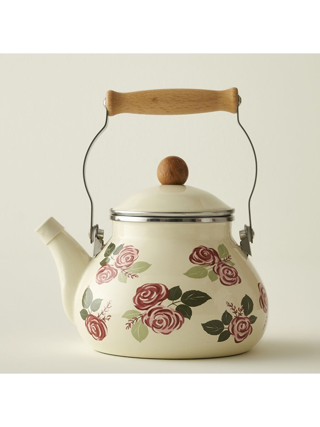 Ekru Rose Emaye Demlik Krem (2 lt)