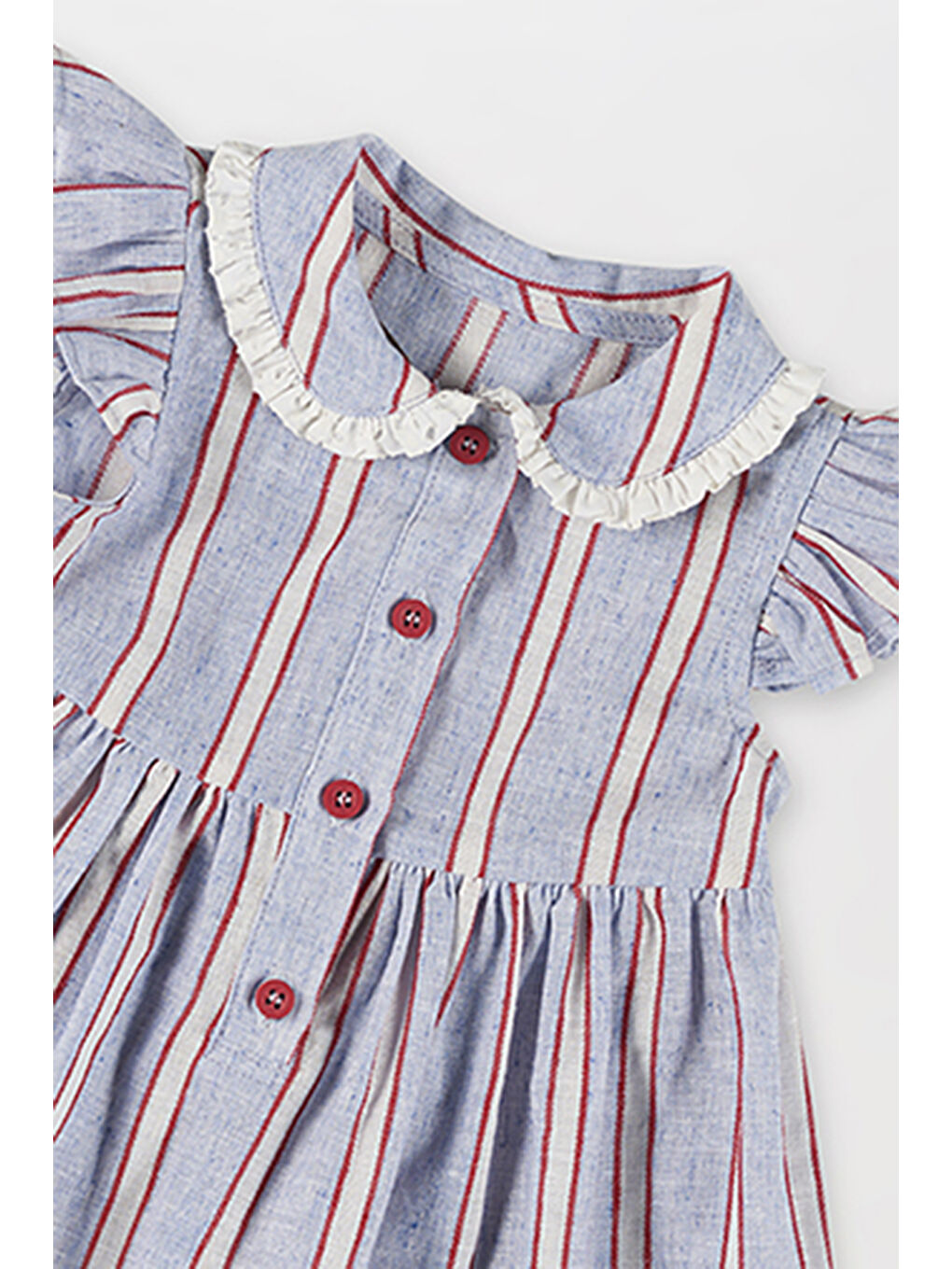 Kız Bebek Çizgi Desenli Mavi Elbise-2