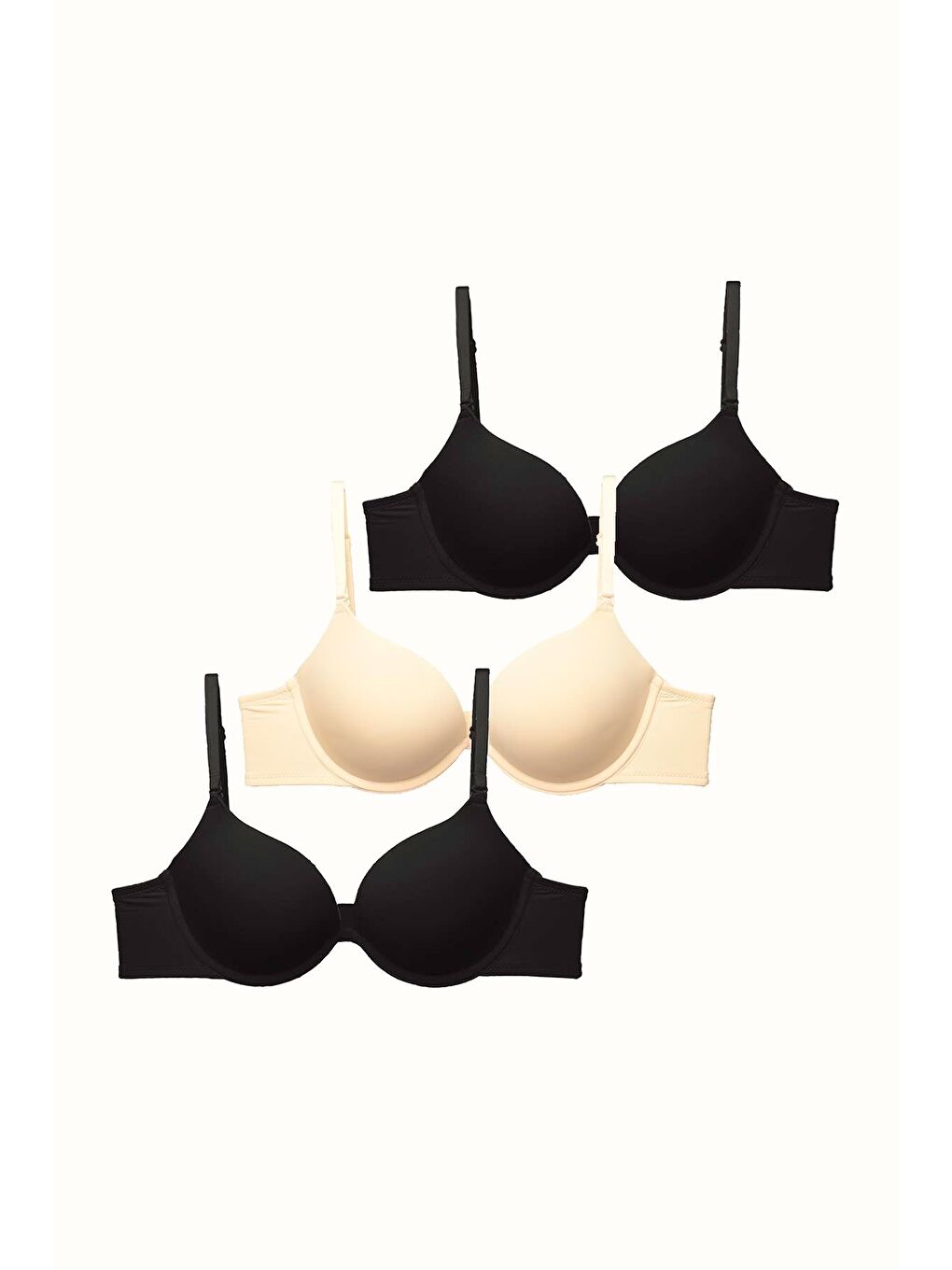 3'Lü Paket Double Push Up Yumuşak Kaplı Örme Sütyen C37035 Siyah/Ten