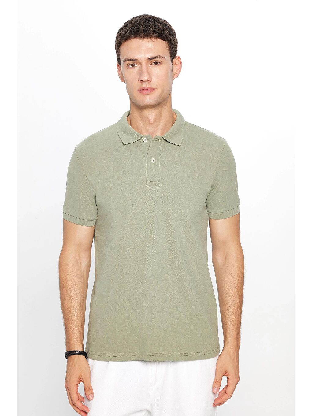 Karışık Erkek 5'Li Paket Gri-Mavi-Haki-Yeşil-Siyah Slim Fit Pamuklu Düz Pike Polo Yaka Tişört-3