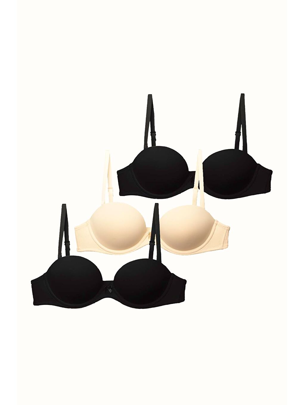 3'Lü Paket Double Push Up Straplez Yumuşak Kaplı Örme Sütyen C37040 Siyah/Ten