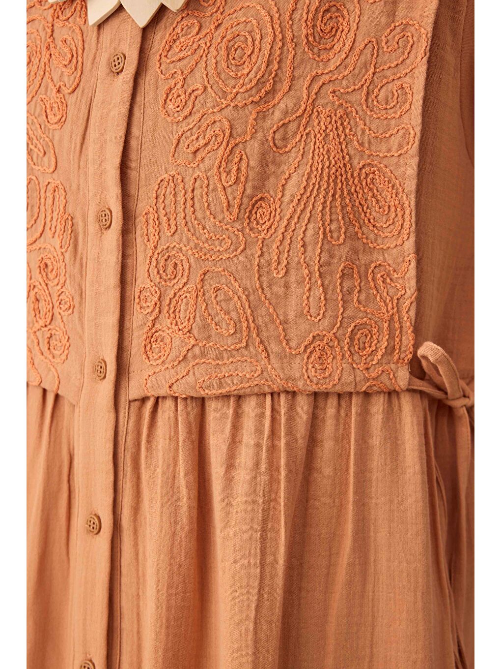 Pembe Önü Ters Rüzgarlıklı Elbise Somon-1