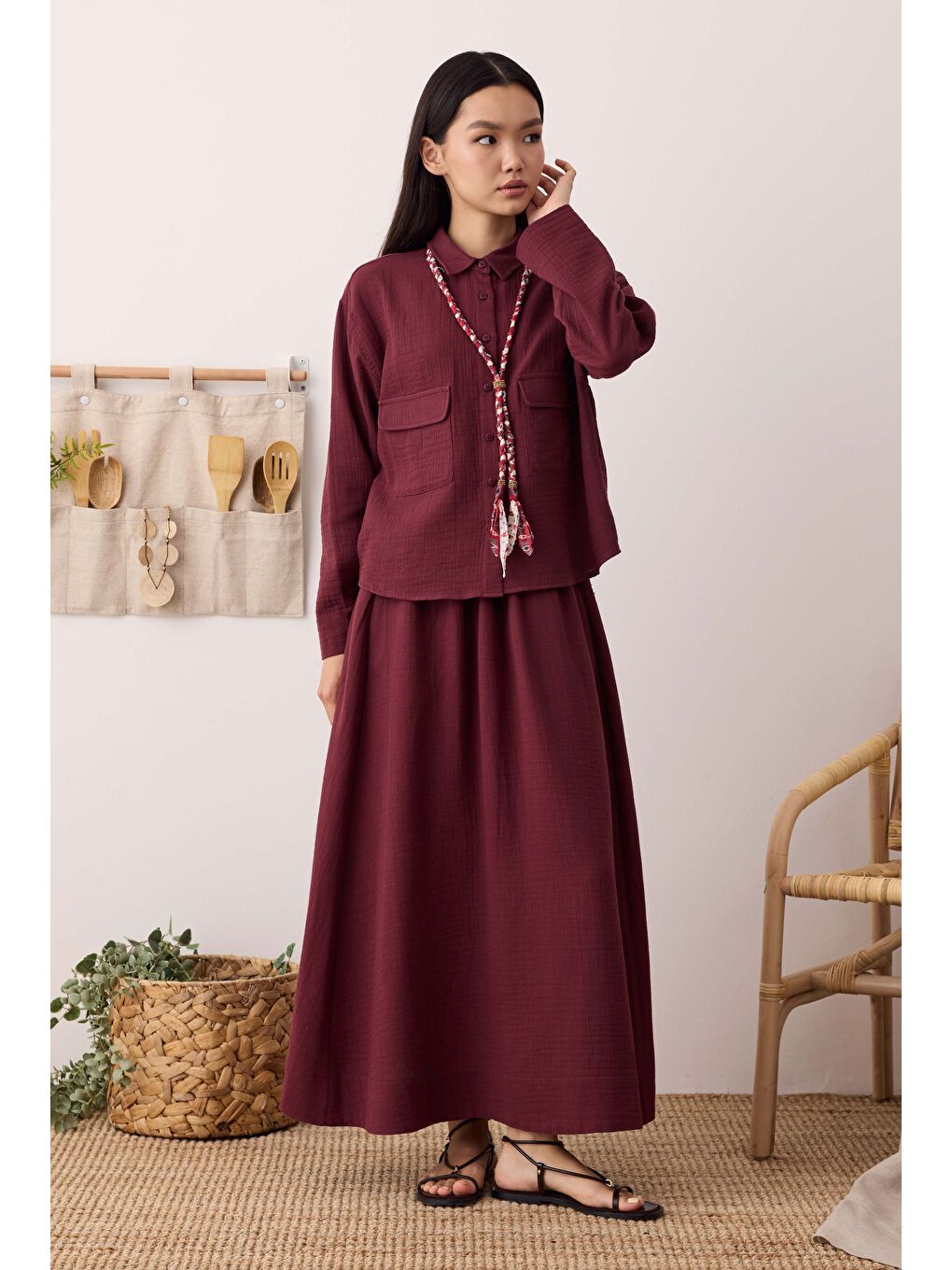 Müslin Etek Bordo-1