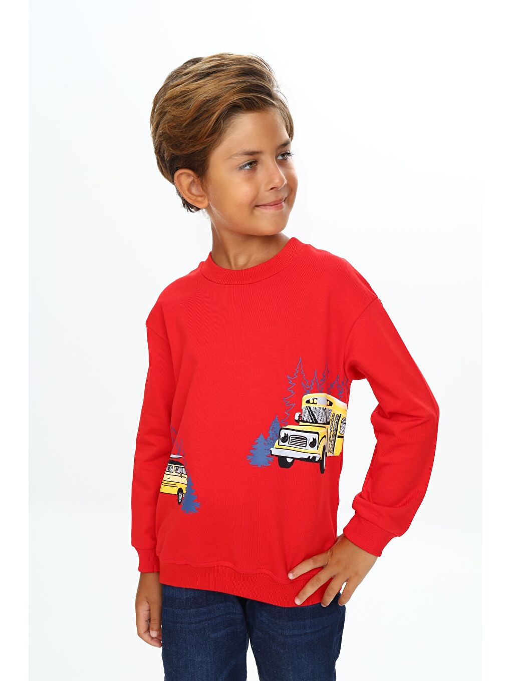 Kırmızı Erkek Çocuk Baskılı Sweatshirt-1