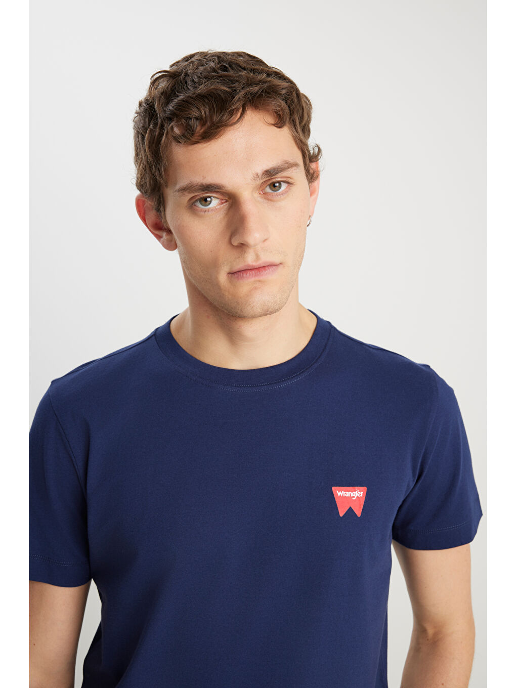 %100 Pamuk Regular Fit Normal Kesim Bisiklet Yaka Minimal Logo Lacivert Tişört-3