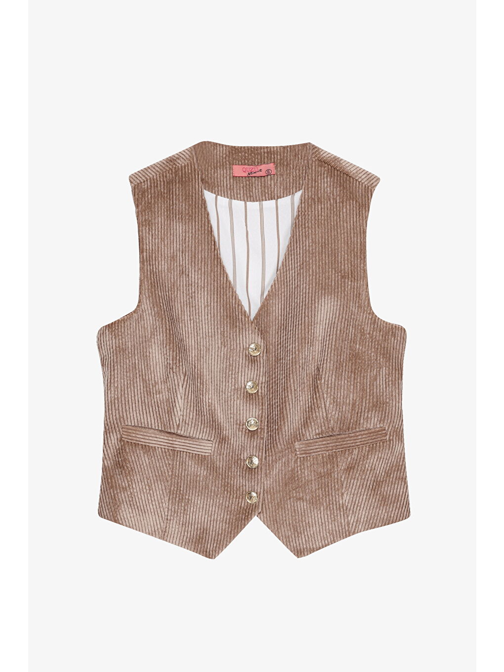 Kahverengi V Yaka Kadife Yelek Camel-1