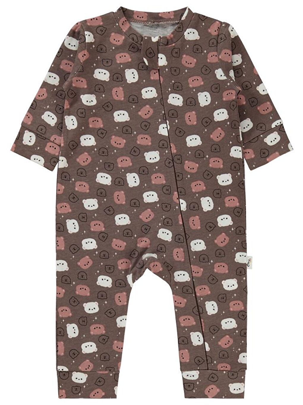 Kahverengi Baby Ayı Kafası Baskılı 3-18 Ay Tulum