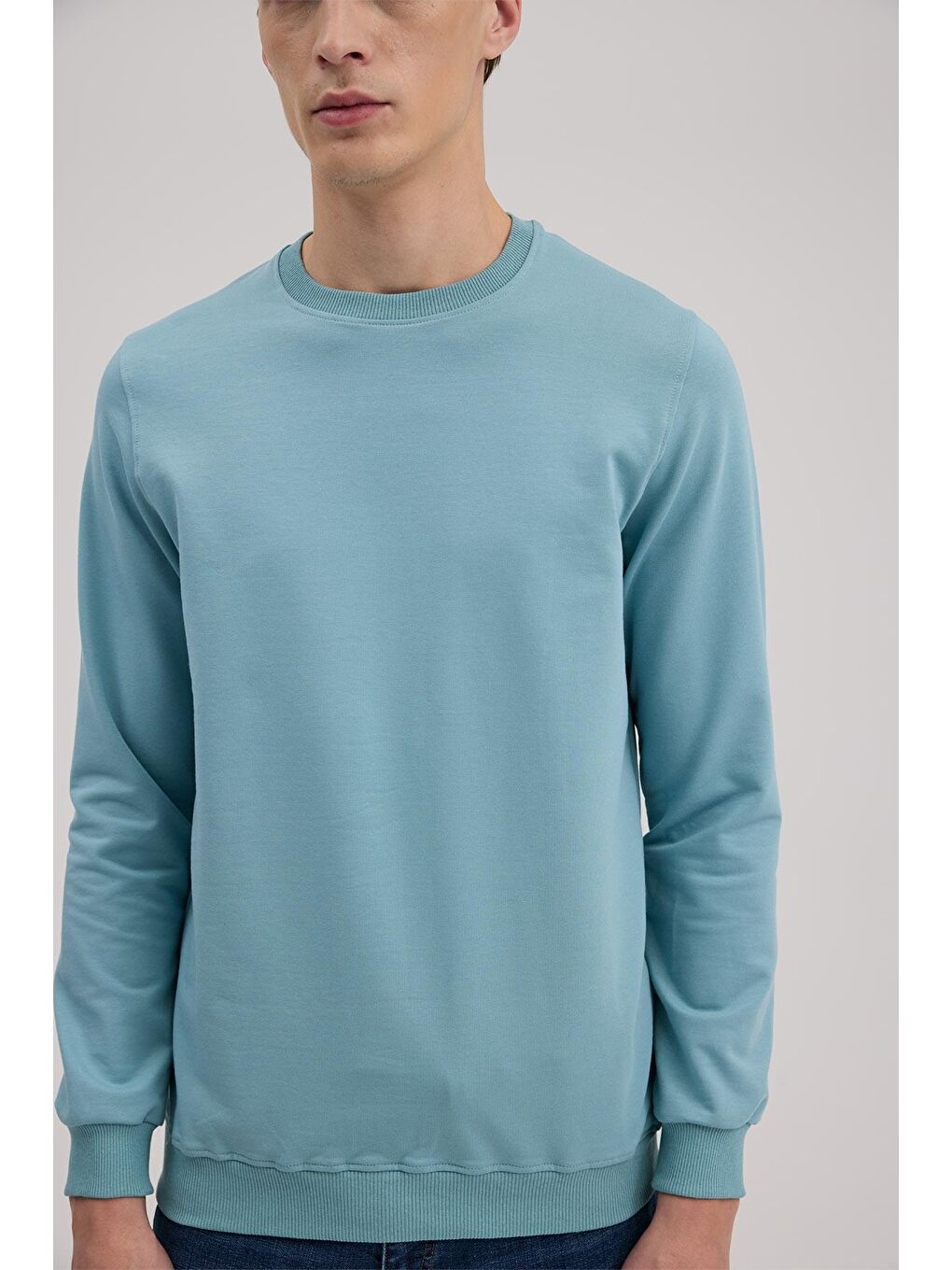 Yeşil Slim Fit Bisiklet Yaka Basic Sweatshirt-2