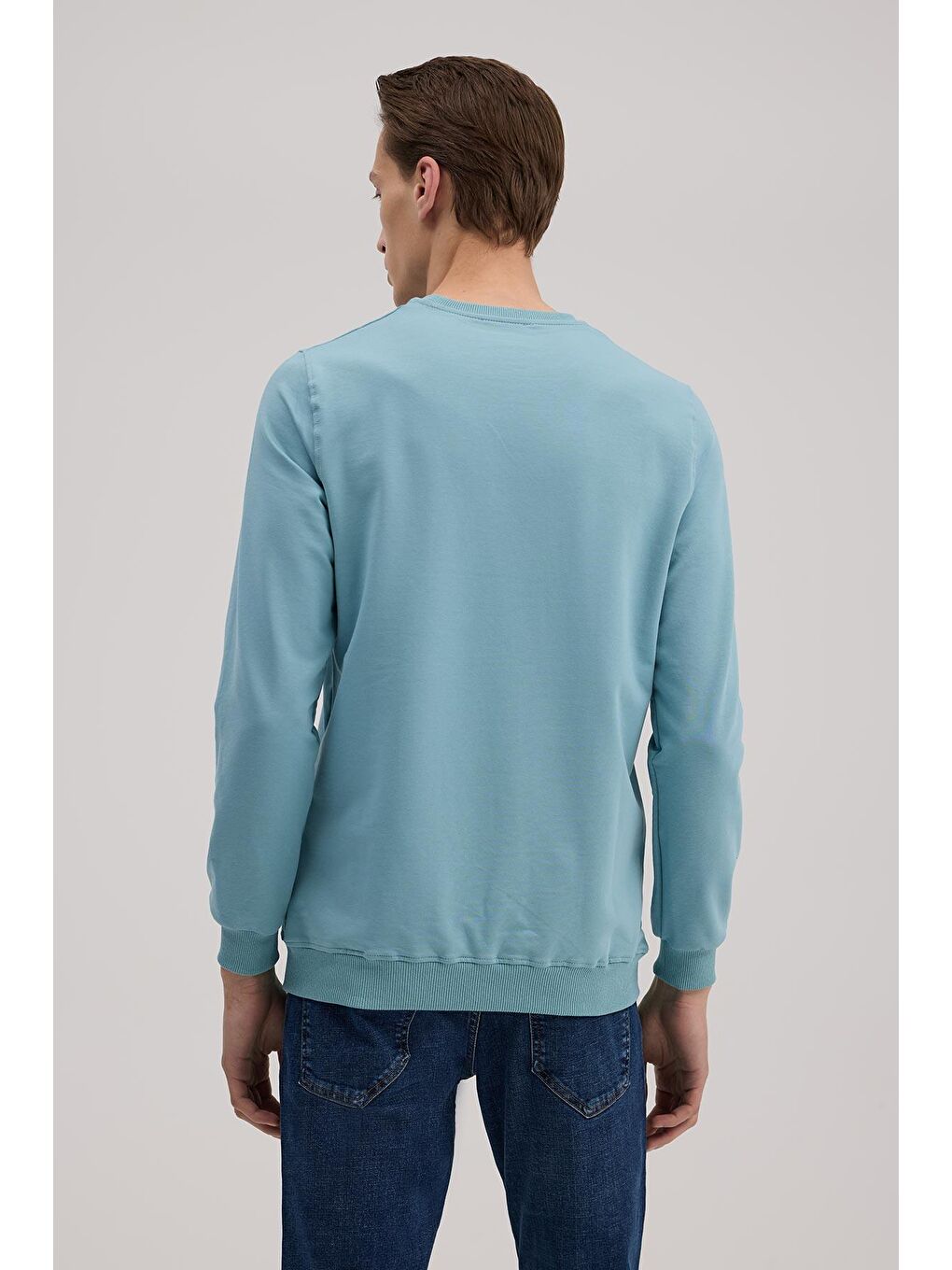 Yeşil Slim Fit Bisiklet Yaka Basic Sweatshirt-3