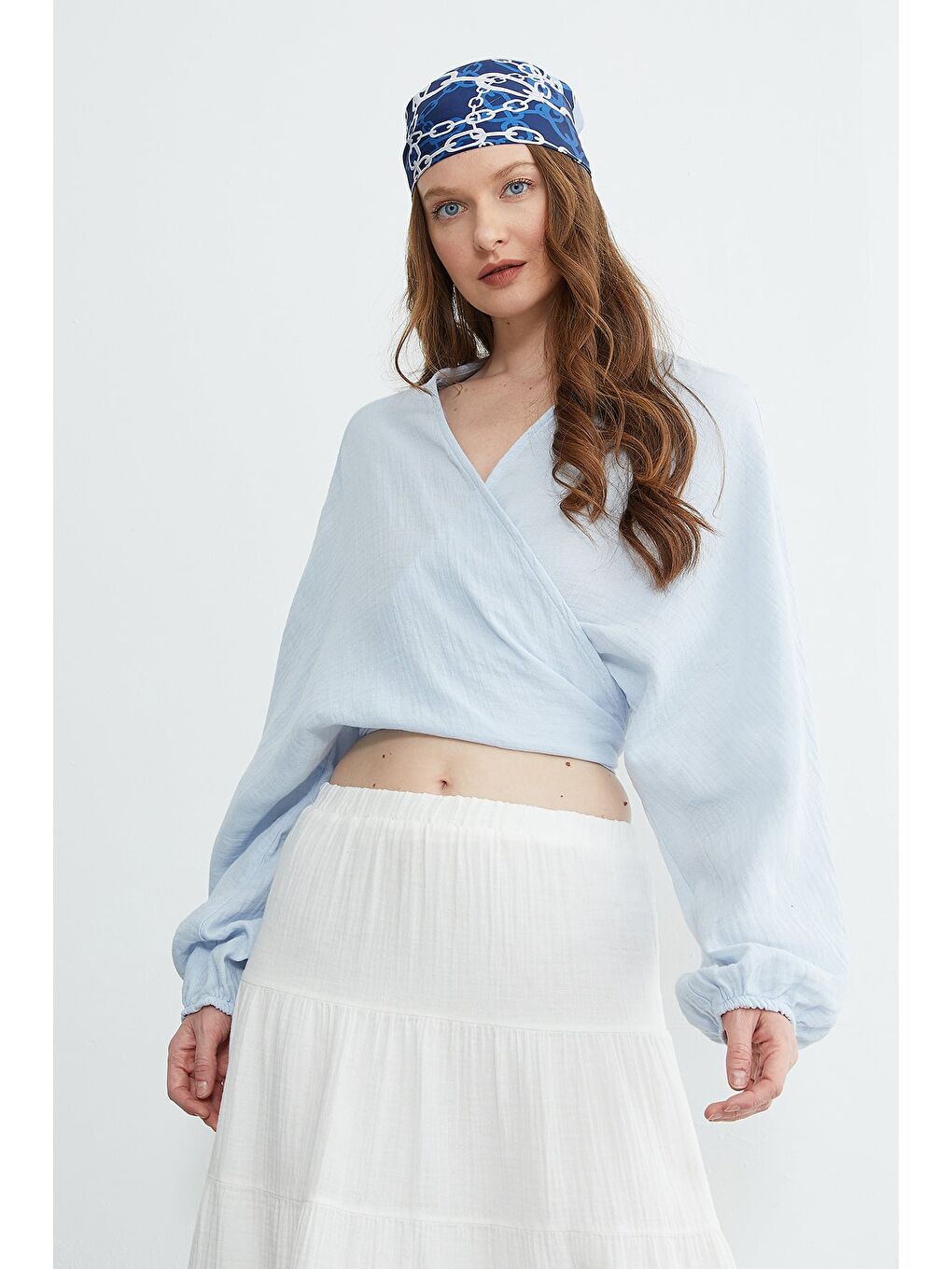 Mavi Önü Bağlamalı Yarasa Kol Bluz-2