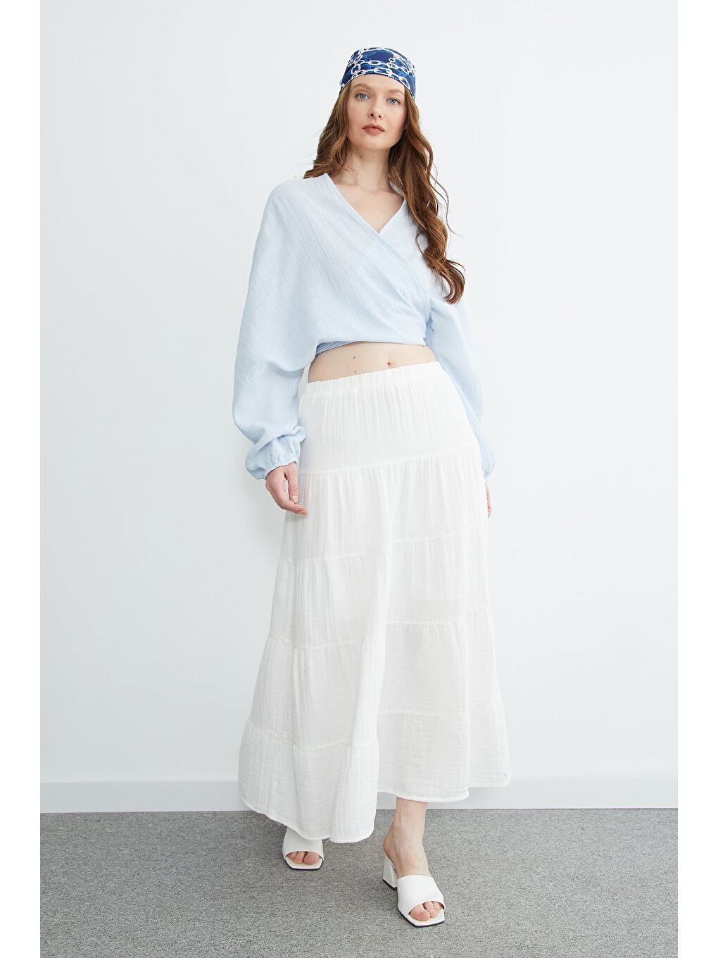 Mavi Önü Bağlamalı Yarasa Kol Bluz-3