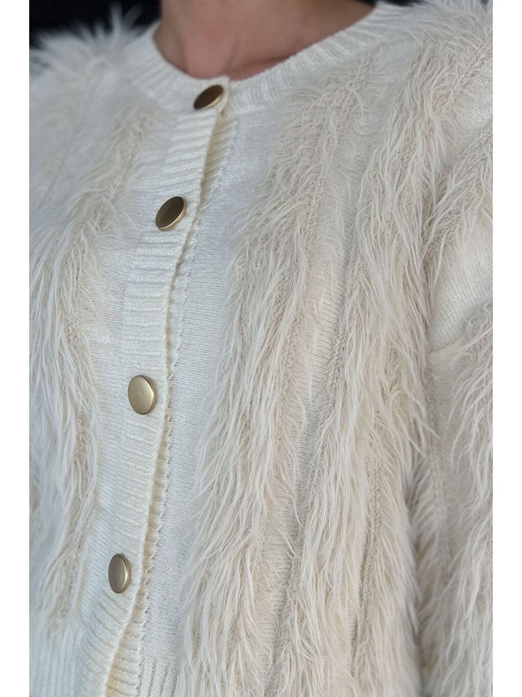 Ekru Sakallı Kadın Triko Hırka-4