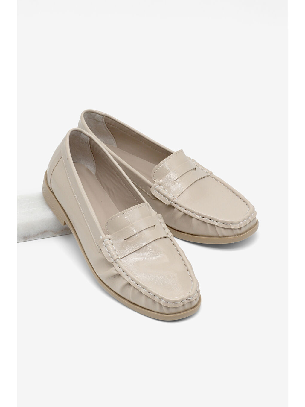 Kadın Bej Termo Kaymaz Taban Loafer Oxford Kadın Ayakkabı-1