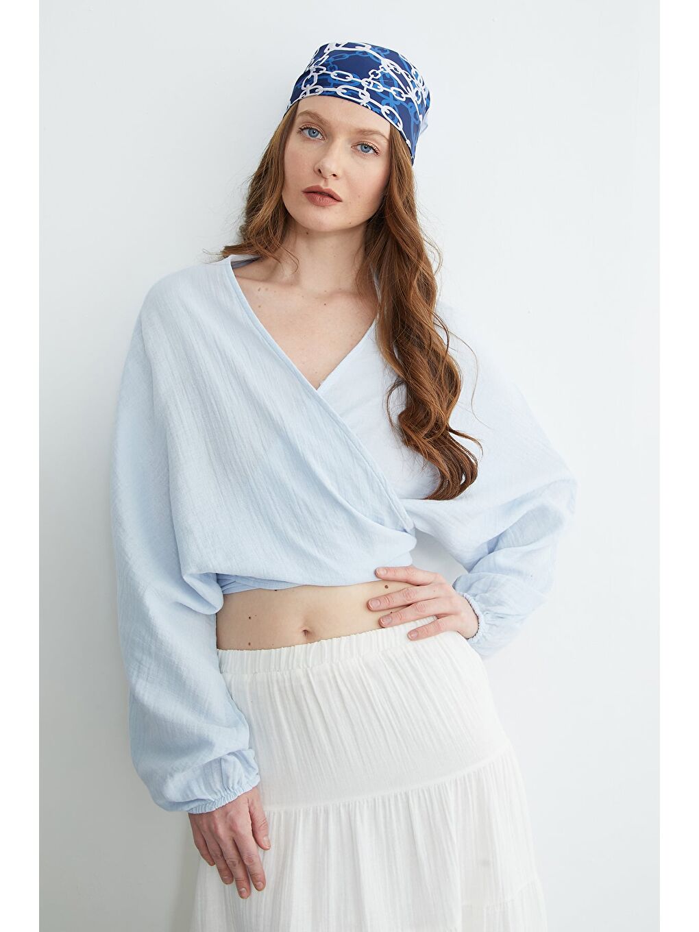 Mavi Önü Bağlamalı Yarasa Kol Bluz-4