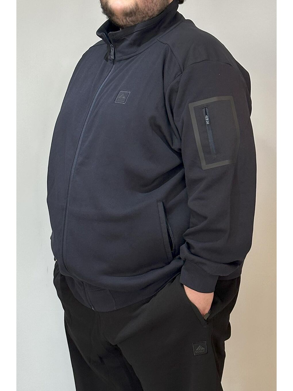 Özel Üretim  Ekstra Battal Pamuk Dokulu Erkek Büyük Beden Eşofman Üstü 24723 Lacivert-1