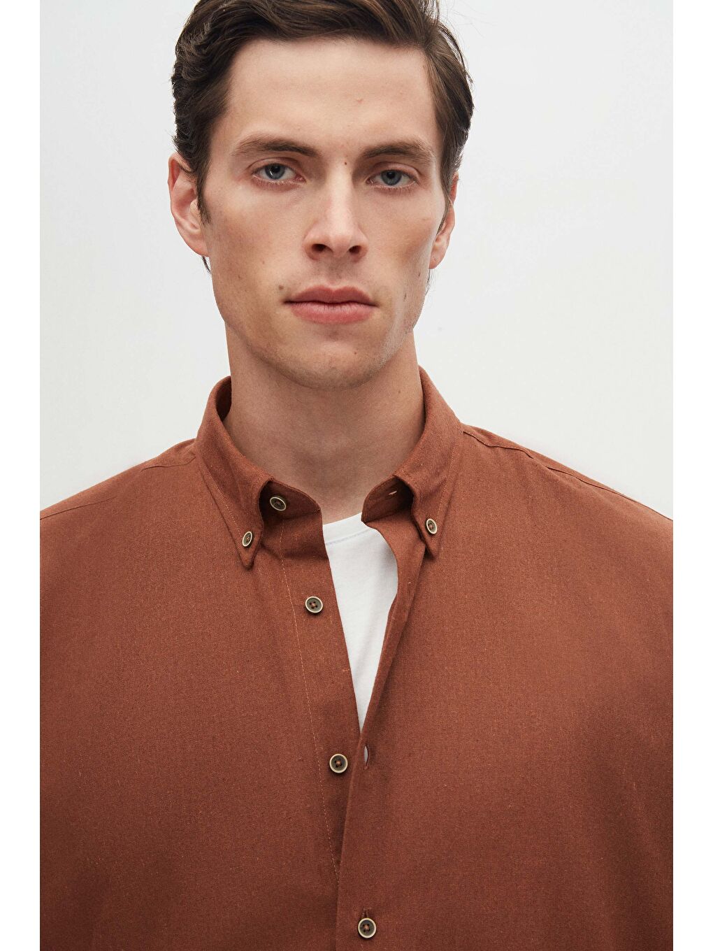 Regular Fit Kahverengi Düz Kışlık Flanel Gömlek-2