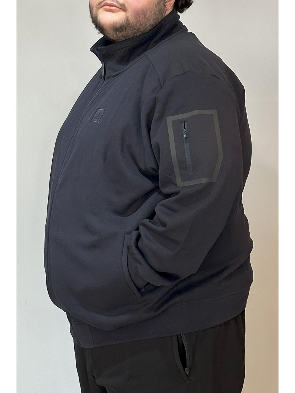 Özel Üretim  Ekstra Battal Pamuk Dokulu Erkek Büyük Beden Eşofman Üstü 24723 Lacivert-2