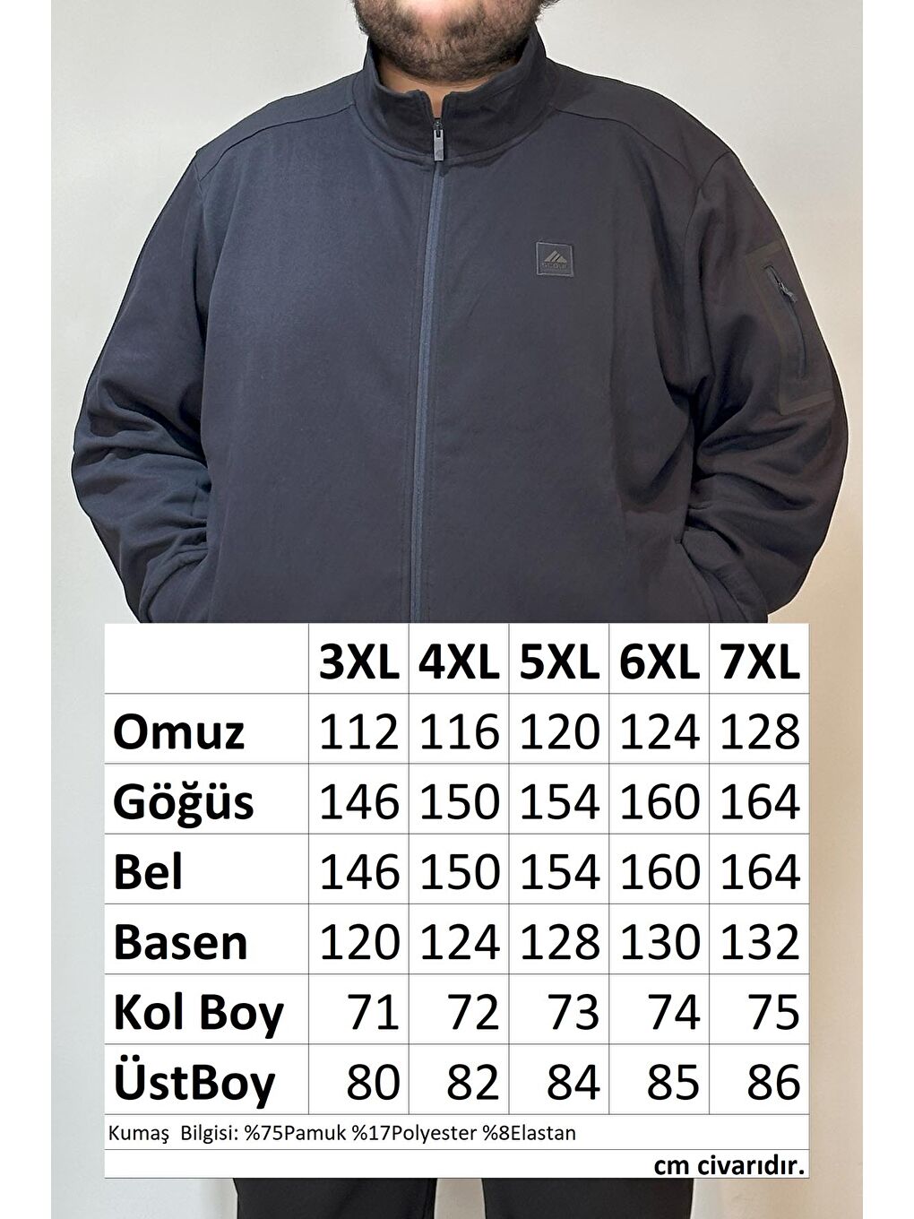 Özel Üretim  Ekstra Battal Pamuk Dokulu Erkek Büyük Beden Eşofman Üstü 24723 Lacivert-3