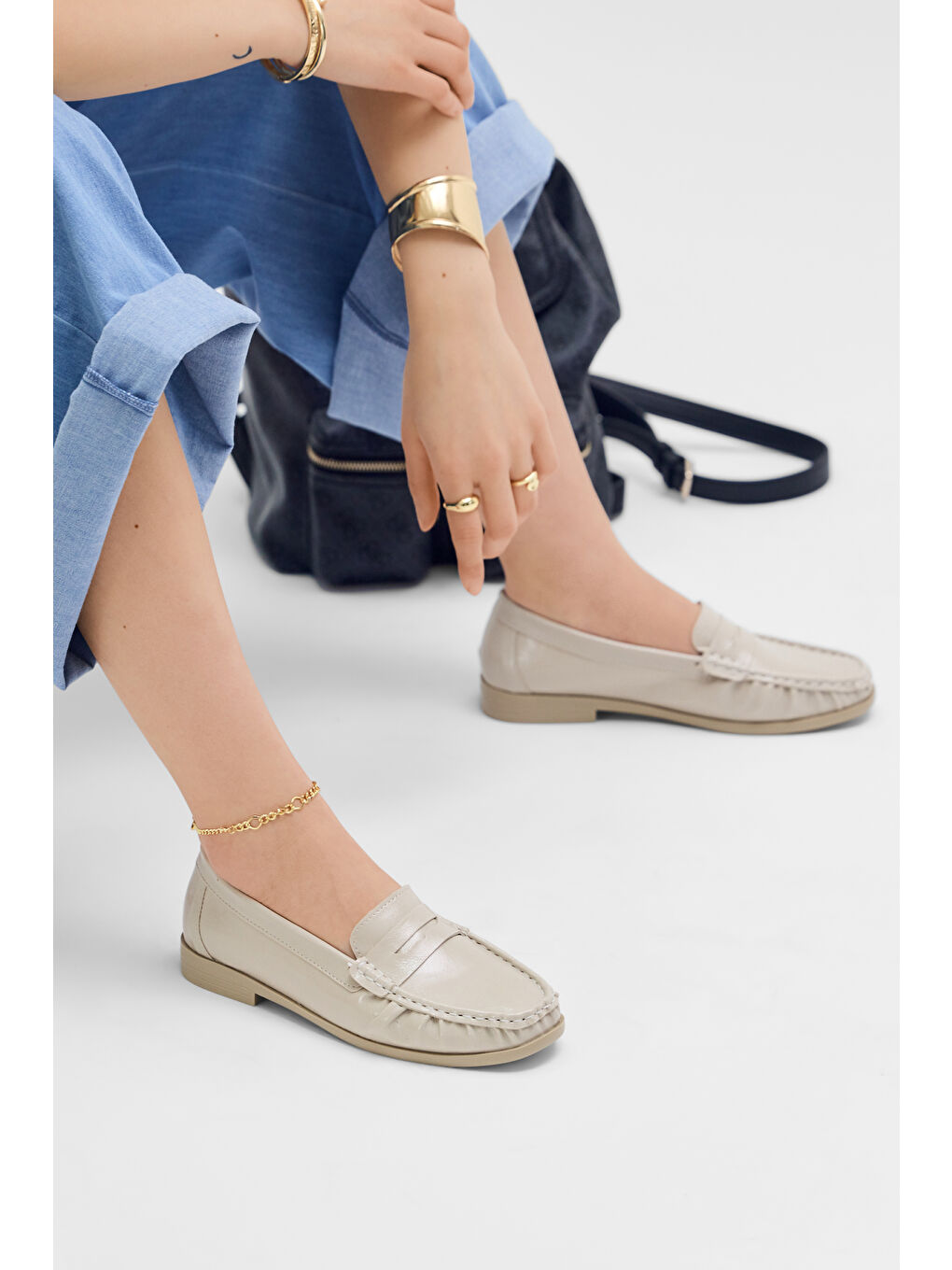 Kadın Bej Termo Kaymaz Taban Loafer Oxford Kadın Ayakkabı-2