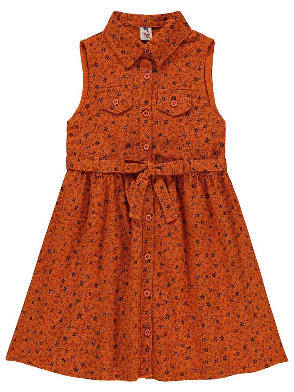 Girls Karışık Desenli 6-9 Yaş Elbise - Turuncu 8-9 Yaş