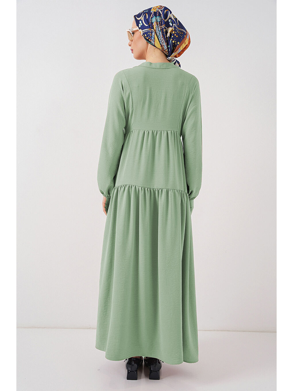 2527 Kadın Uzun Tesettür Elbise - E.Yeşil-2