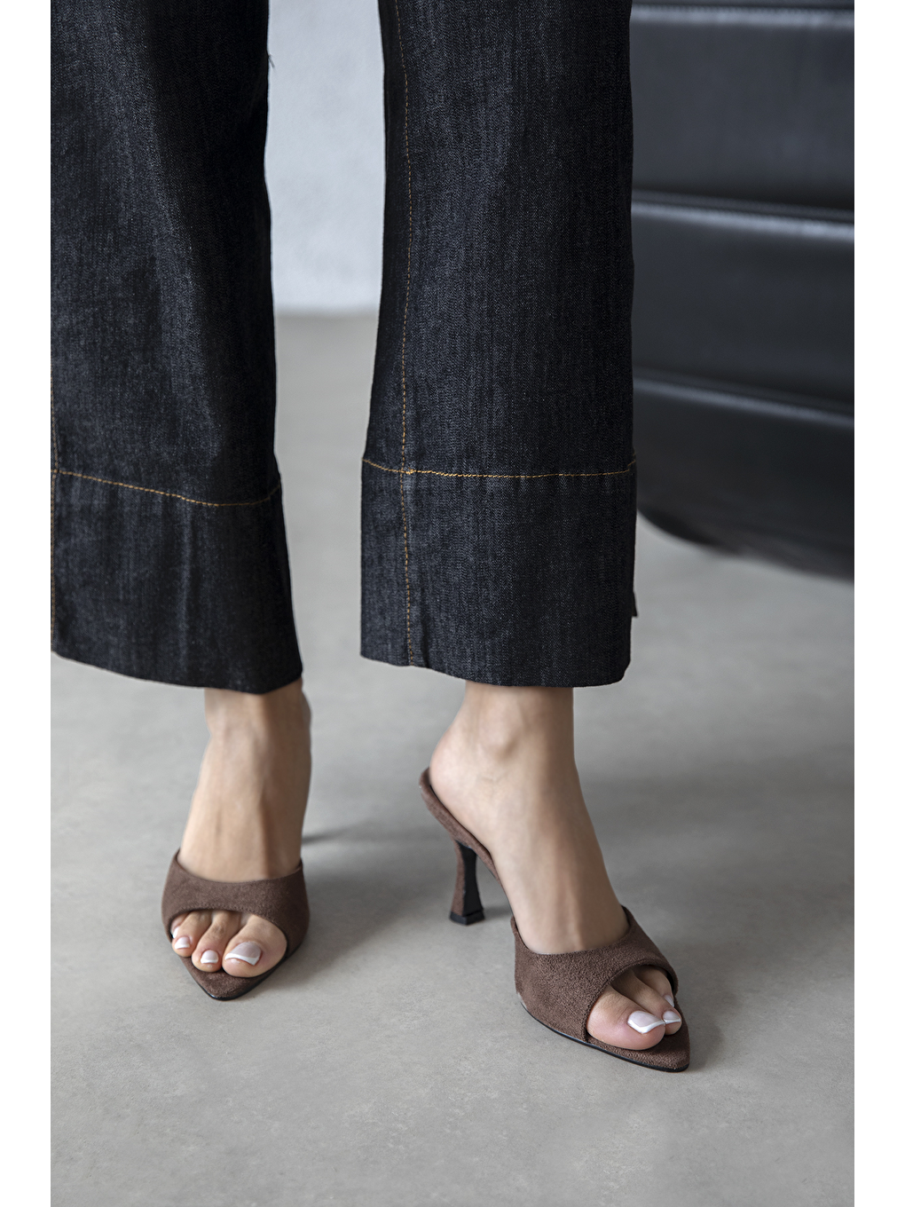 Kahverengi Franco Kadın Topuklu Süet Kahve Topuklu Terlik-2