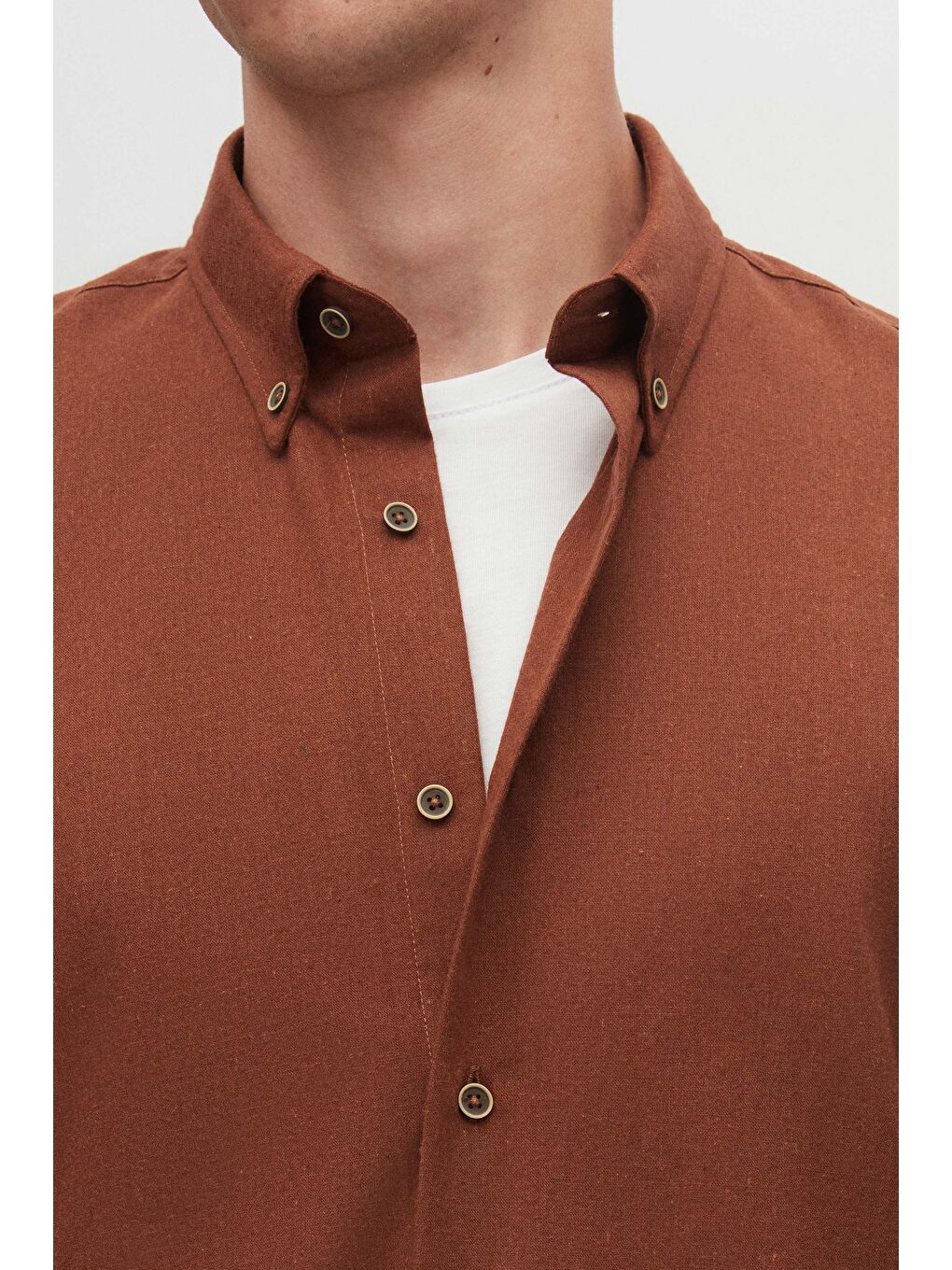 Regular Fit Kahverengi Düz Kışlık Flanel Gömlek-5