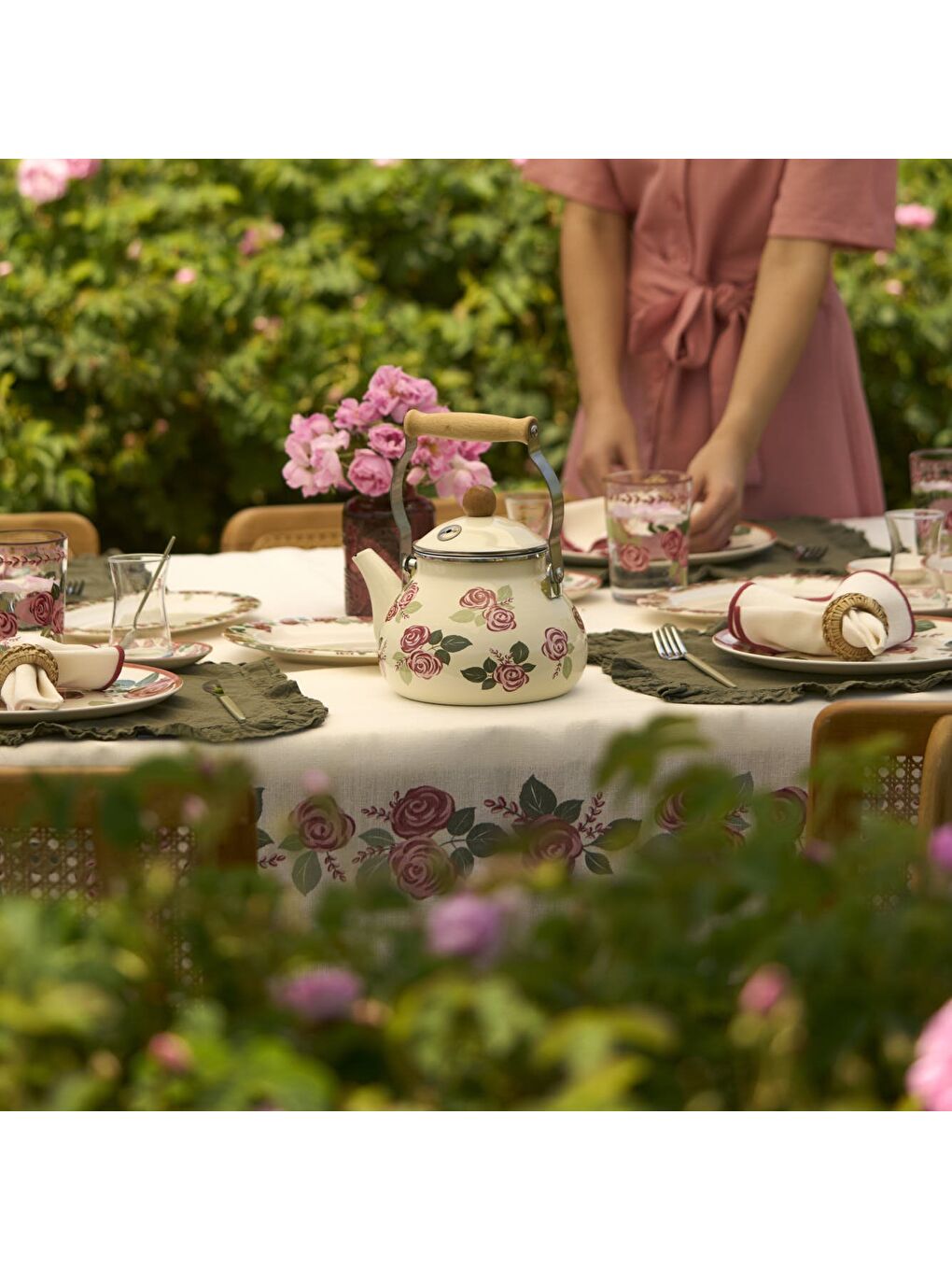 Ekru Rose Emaye Demlik Krem (2 lt)-5