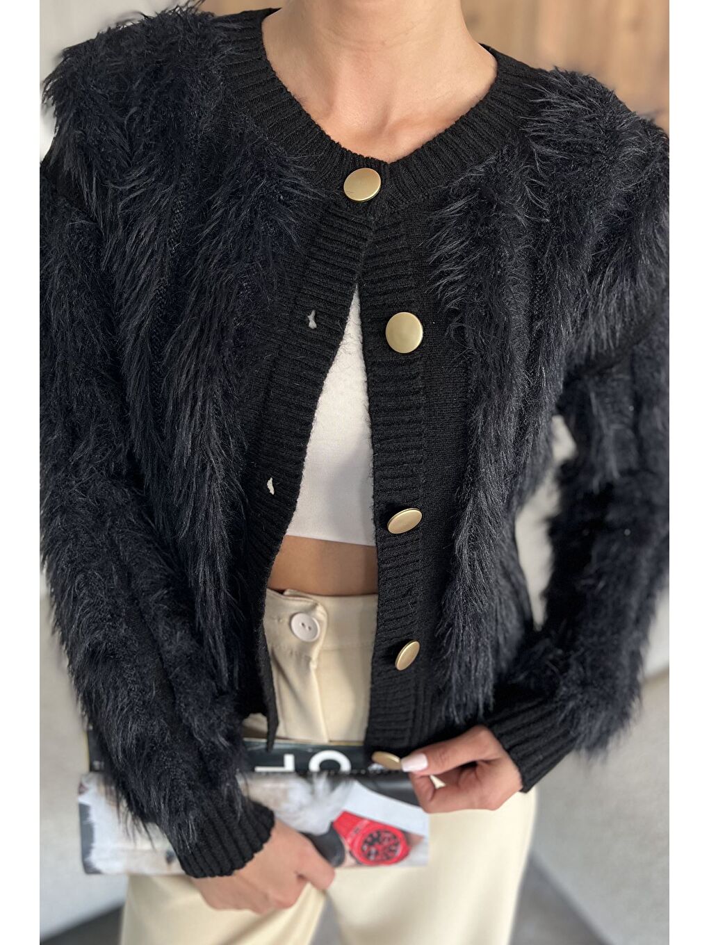 Siyah Sakallı Kadın Triko Hırka-1