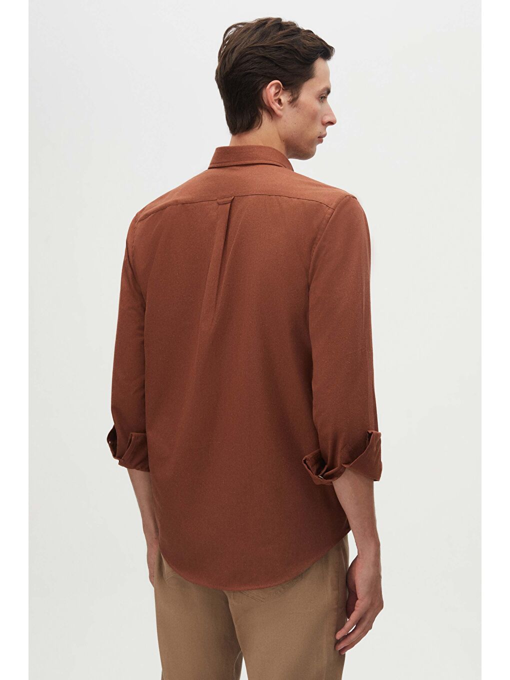 Regular Fit Kahverengi Düz Kışlık Flanel Gömlek-6