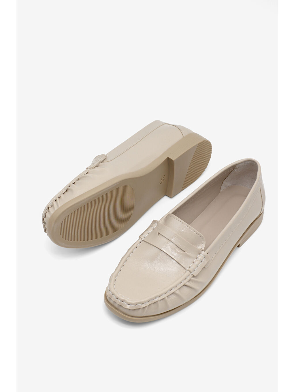 Kadın Bej Termo Kaymaz Taban Loafer Oxford Kadın Ayakkabı-3