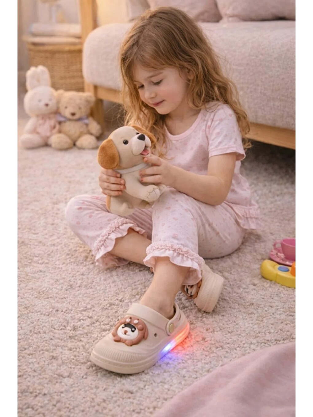 Bej Işıklı Minik Maymun Çocuk Sandalet Terlik-3