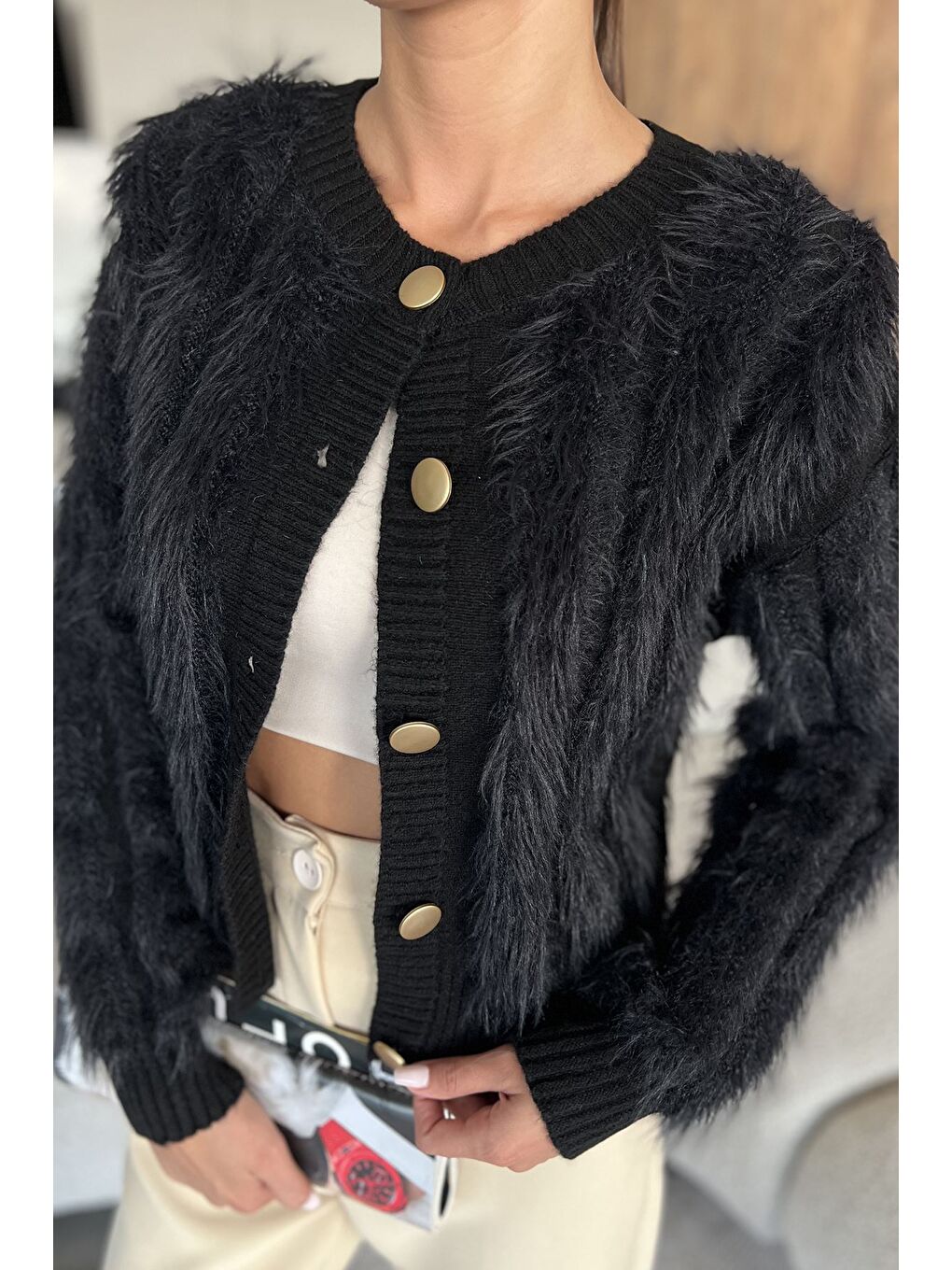 Siyah Sakallı Kadın Triko Hırka-3