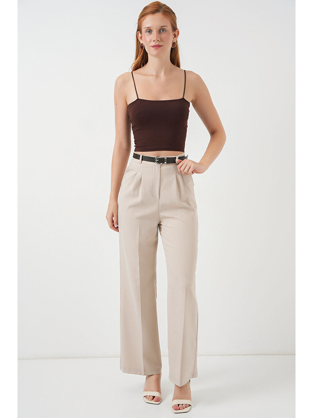 Kadın İp Askılı Basic Crop Büstiyer 973 - Kahverengi-1