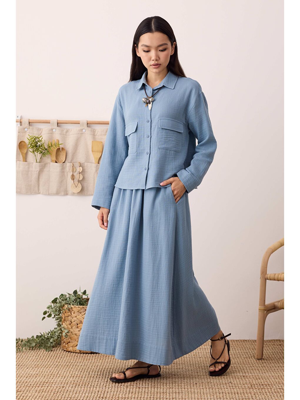 Müslin Etek Pastel Mavi