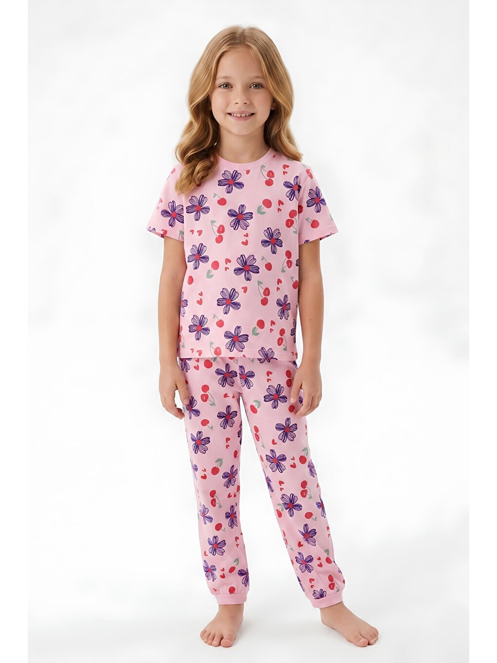 Pembe Kız Çocuk %100 Pamuk Pijama Takımı 8-13 Yaş 12698IS-1