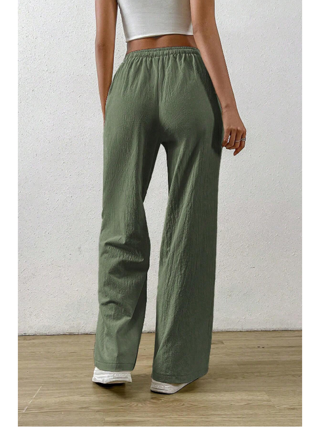 Açık Haki Bol Paça Müslin Kadın Pantolon-5