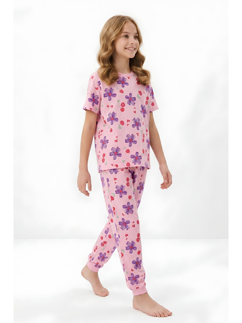 Pembe Kız Çocuk %100 Pamuk Pijama Takımı 8-13 Yaş 12698IS-2