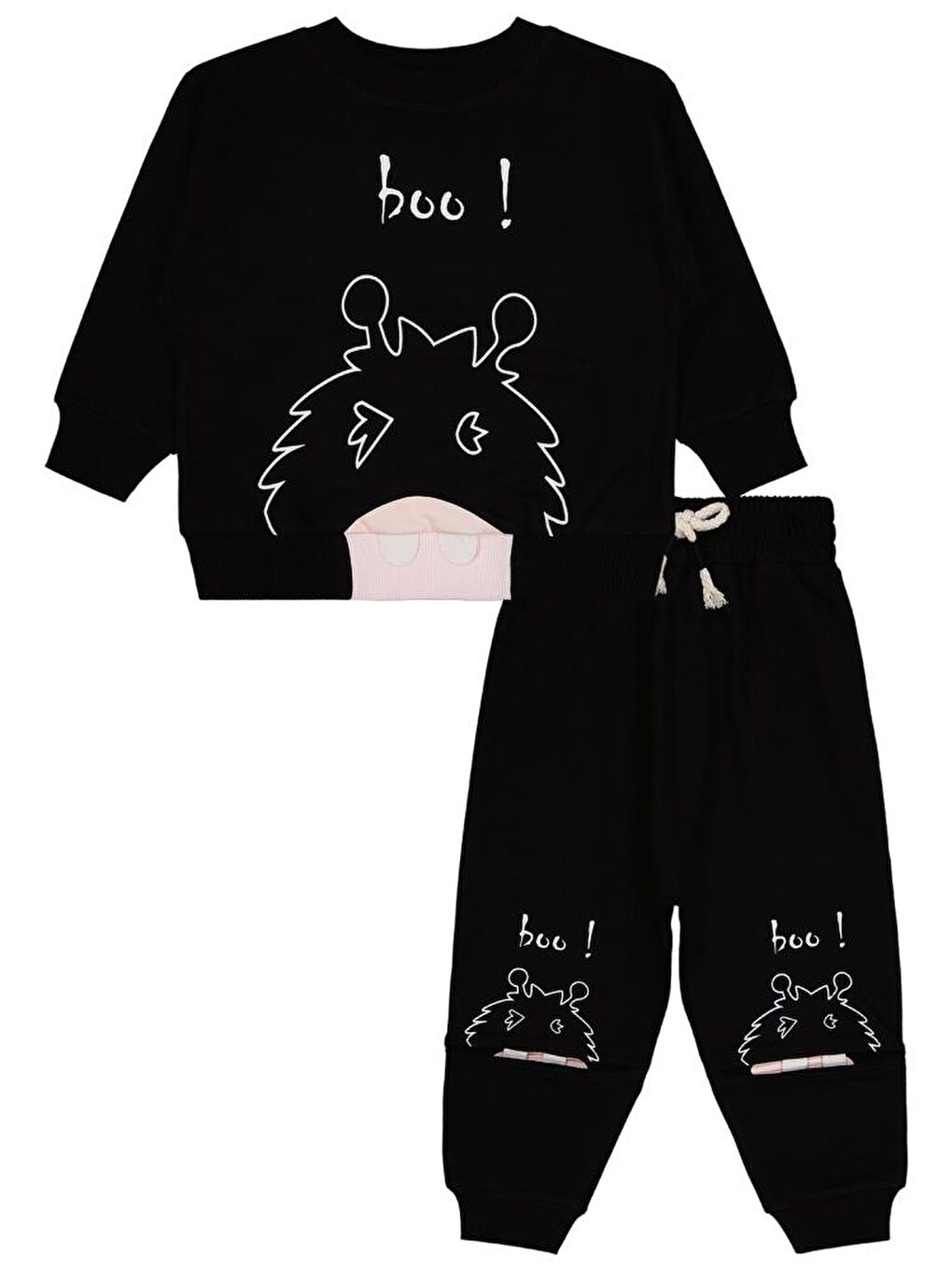 Siyah Boys Boo Canavar Baskılı 2-5 Yaş Eşofman Takımı